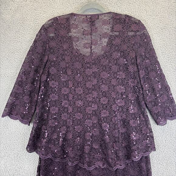 R&M Richards Dress Set 14P Purple 2 Pc Sequin MOB Wedding Cocktail Party Cruise - Picture 8 of 13